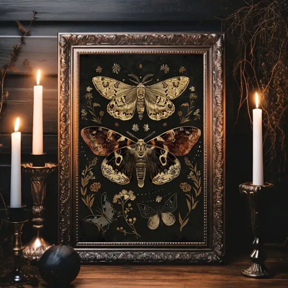 Dark Floral Moth Canvas Prints - Set of 2 Wall Art - Picture 2 of 6